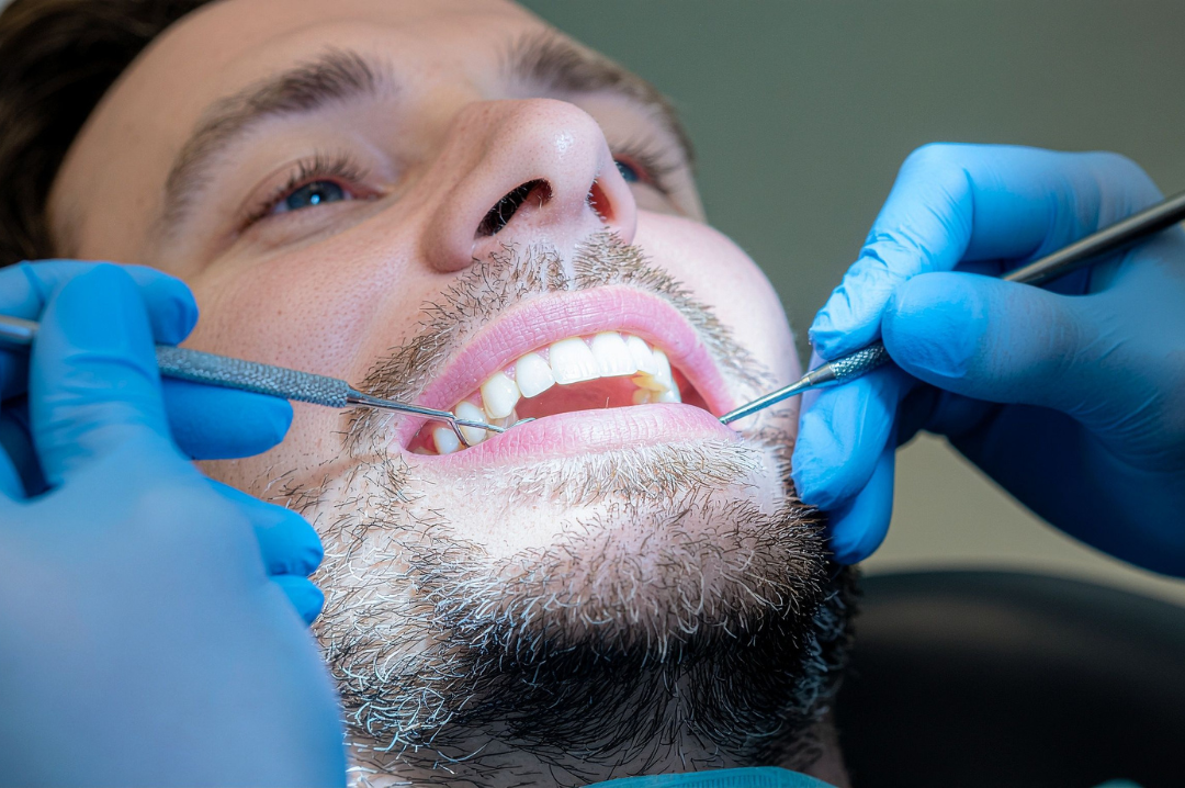 Man having dental check up